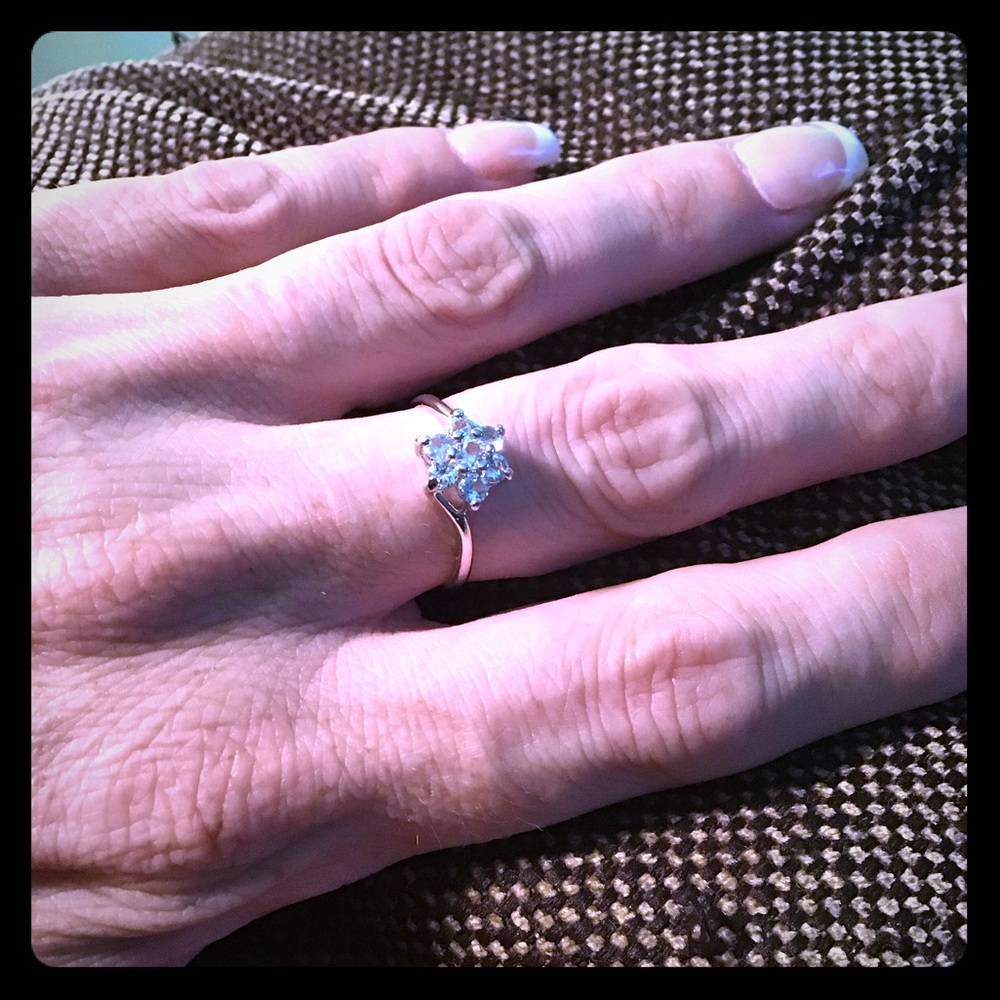 Blue topaz and white topaz sterling silver ring